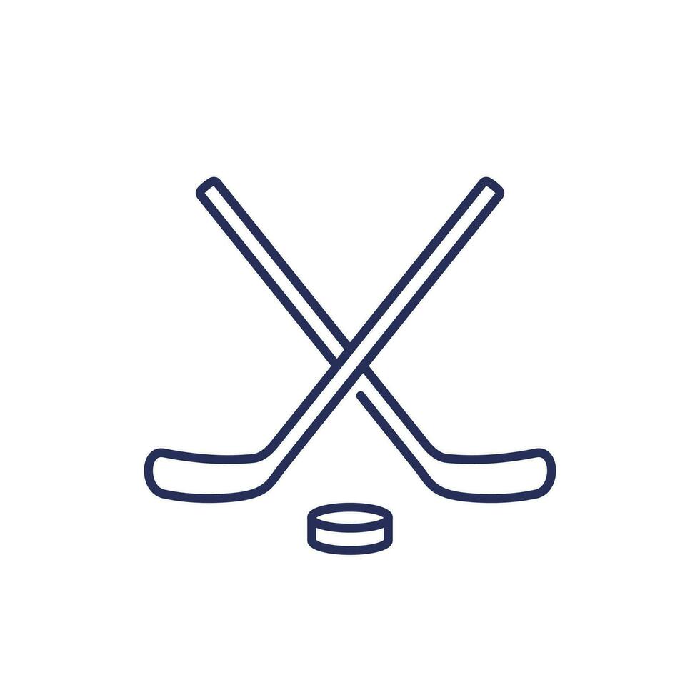 Ice hockey line icon with sticks vector