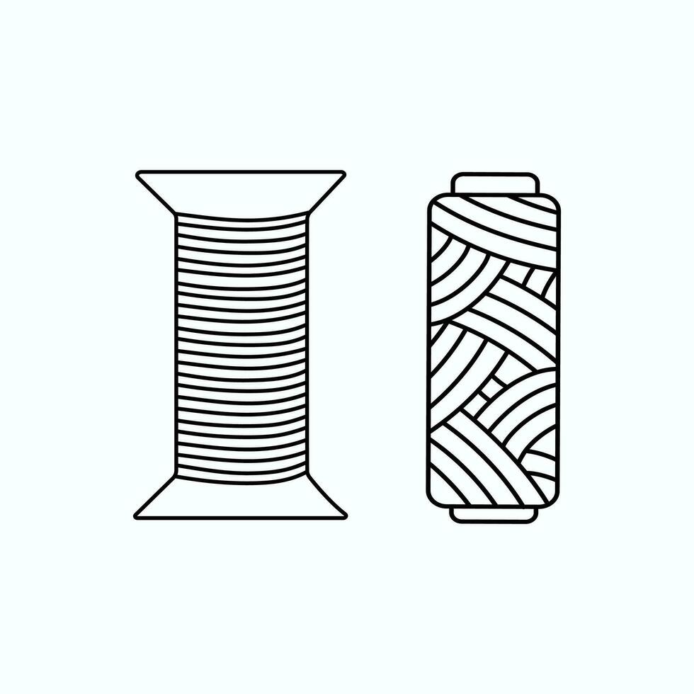 Handmade.  Set, Spools of thread. Line drawing. Logo, emblem. Sewing. Vector Illustration on a white isolated background.