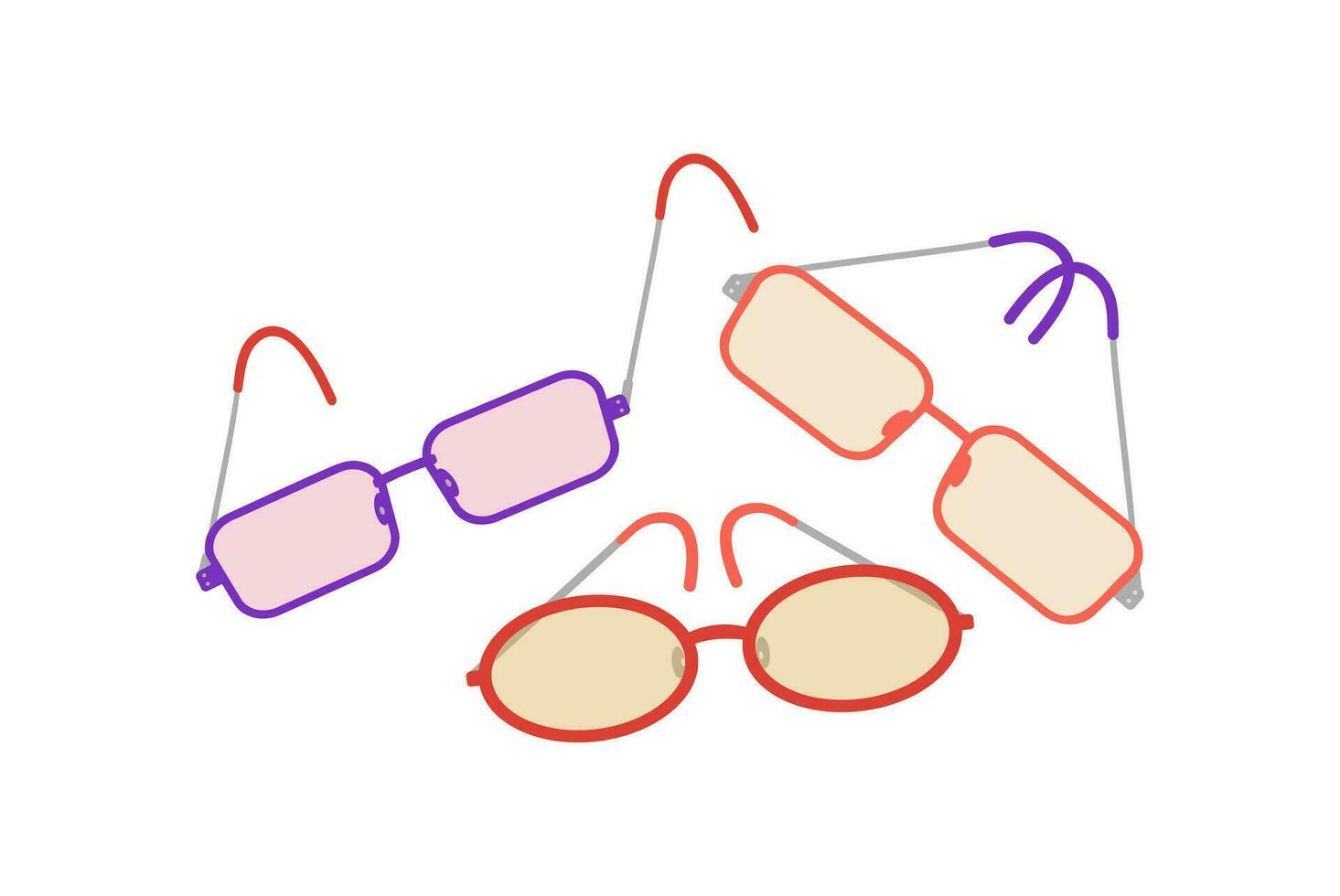 Set glasses. Day of sight. Collection of different glasses. Vector illustration, white isolated background.