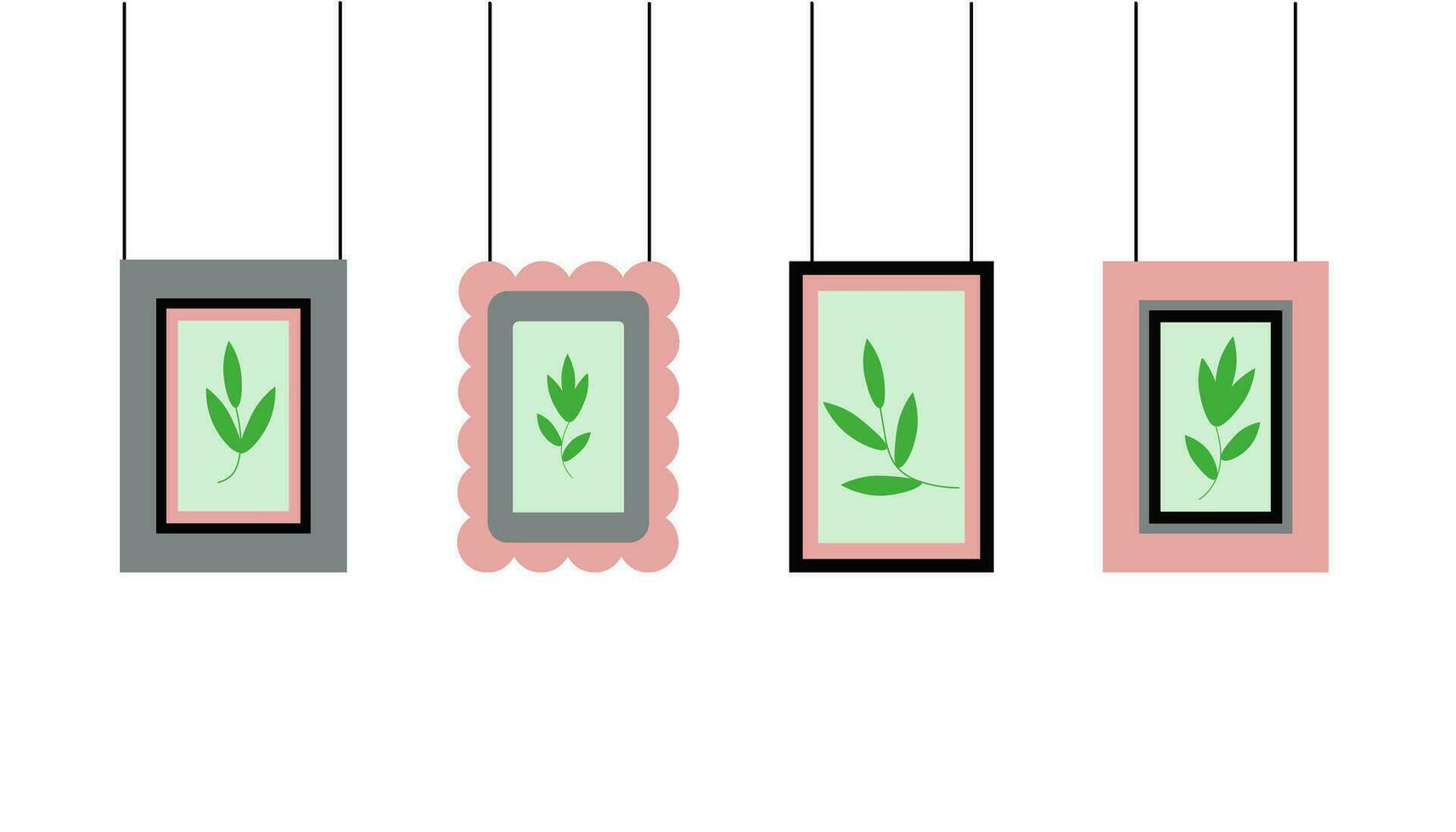 Photo frames.  Branches, leaves, nature within. Simple frame options. Vector illustration on a white isolated background.