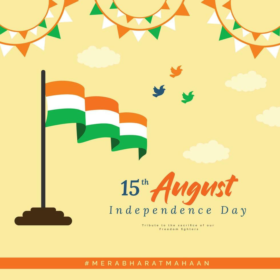 India happy independence day light yellow background social media post design vector