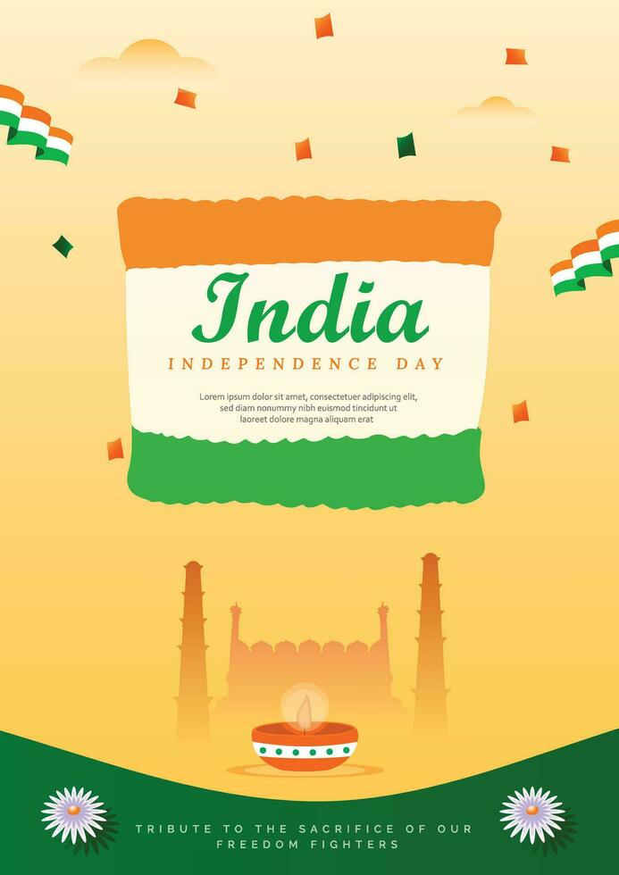 indian happy independence day light yellow colour gradient background social media post design vector