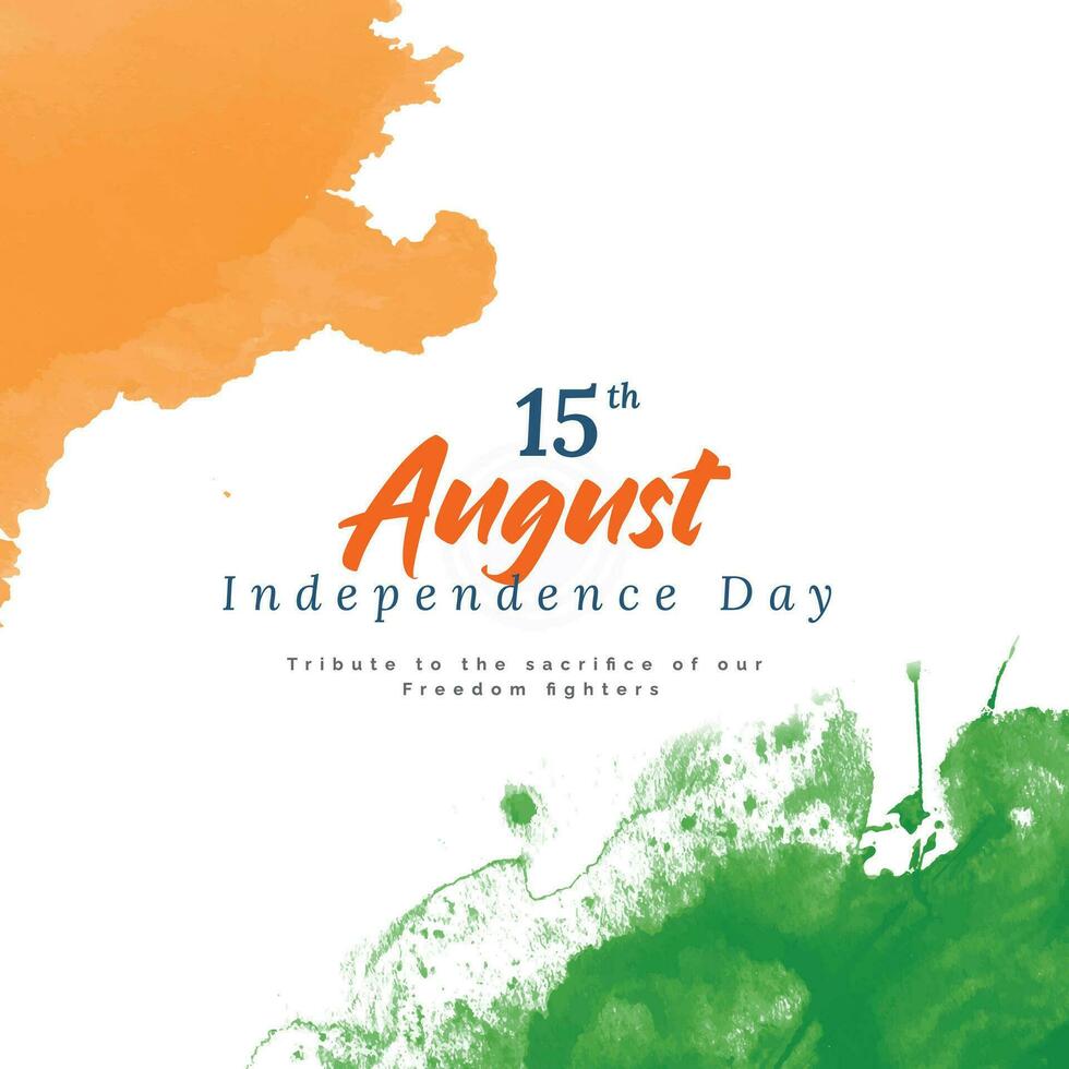 indian happy independence day orange and green water color background social media post design vector