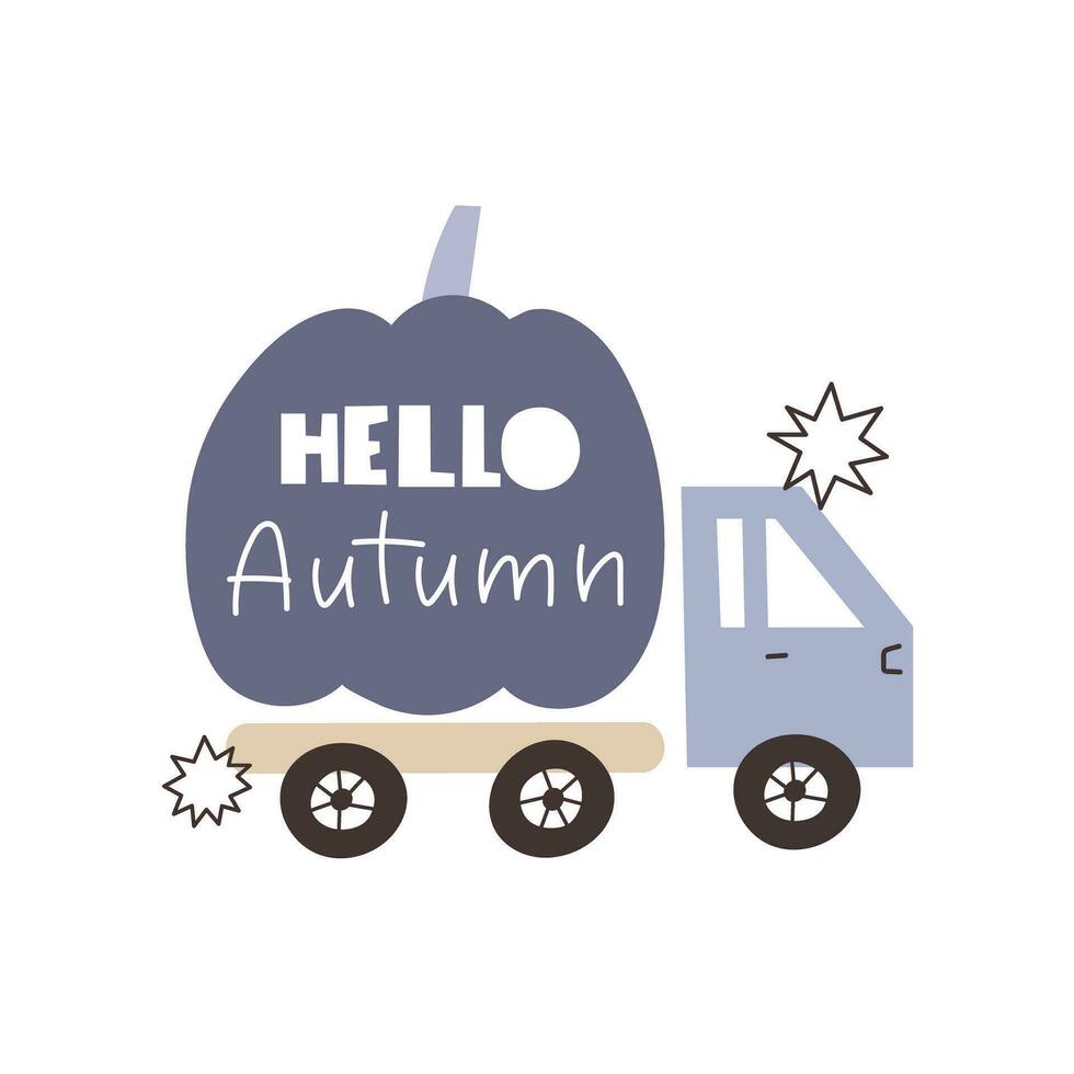 Hello autumn. cartoon pumpkins, decorative elements. Season, nature theme. colorful vector illustration, flat style. design for cards, t-shirt print, poster