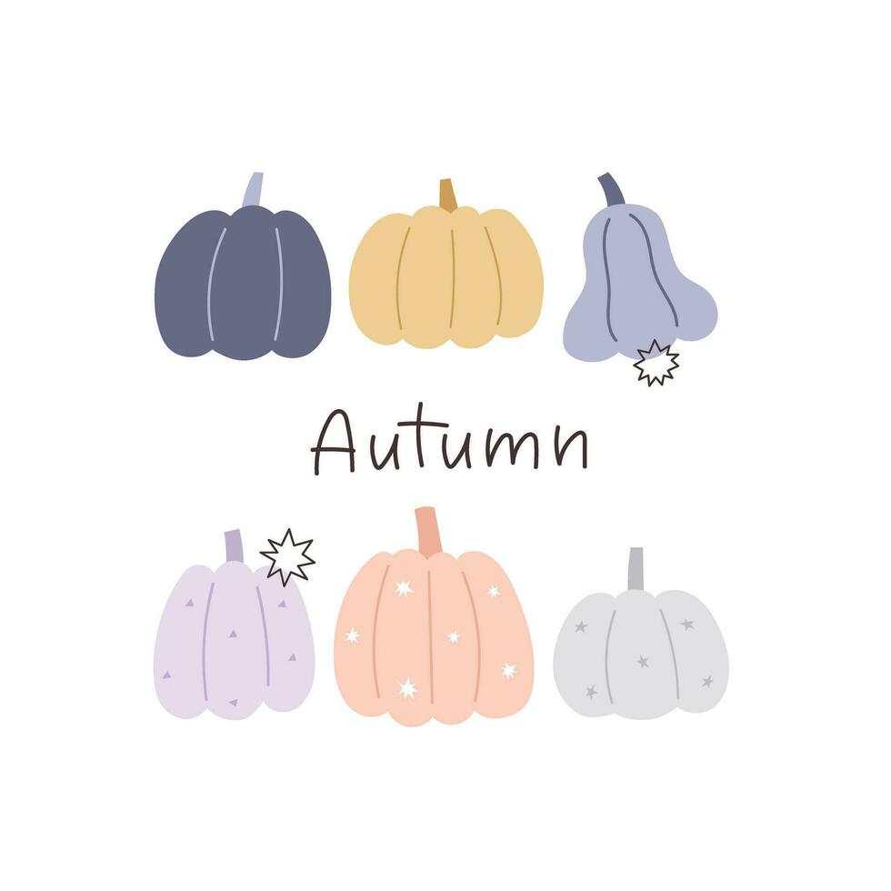 Autumn. cartoon pumpkins, decorative elements. Season, nature theme. colorful vector illustration, flat style. design for cards, t-shirt print, poster