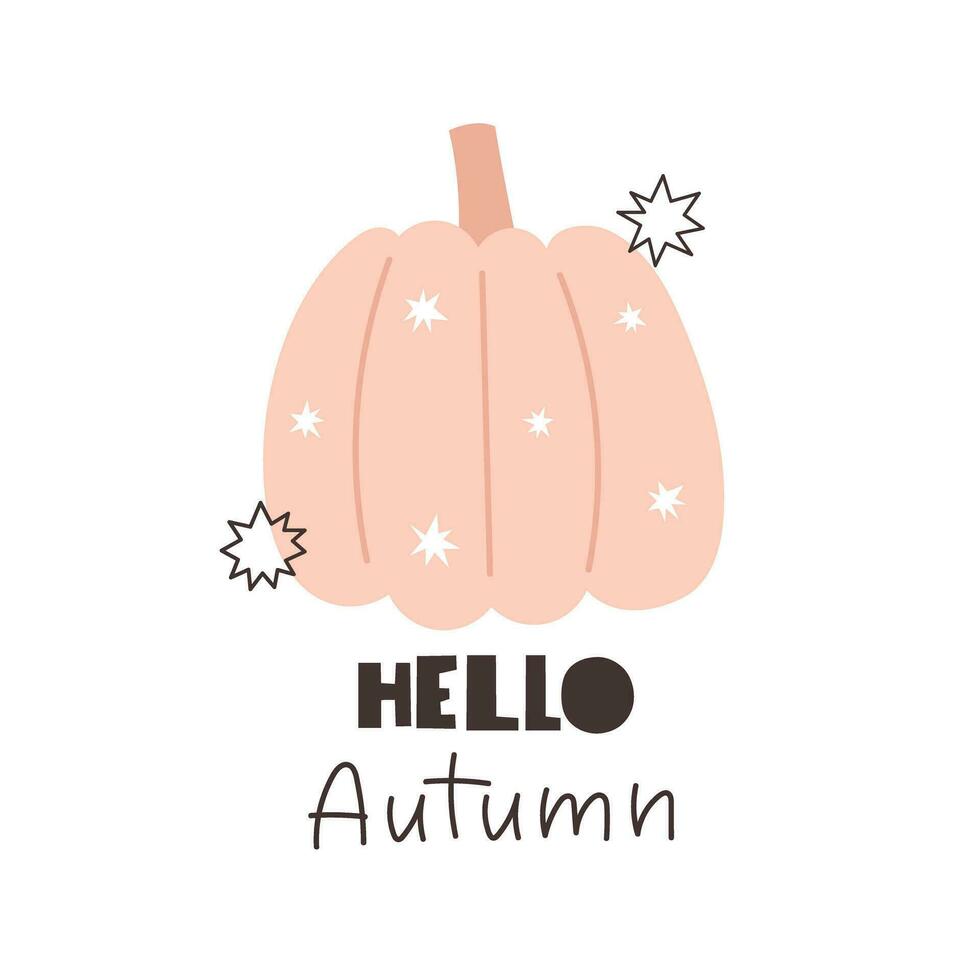 Hello autumn. cartoon pumpkins, decorative elements. Season, nature theme. colorful vector illustration, flat style. design for cards, t-shirt print, poster