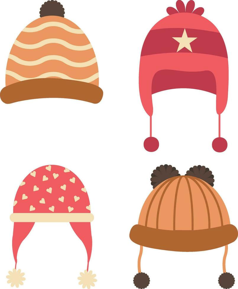 invierno sombrero icono colocar. plano conjunto de invierno sombreros vector íconos para web diseño. vector ilustración.