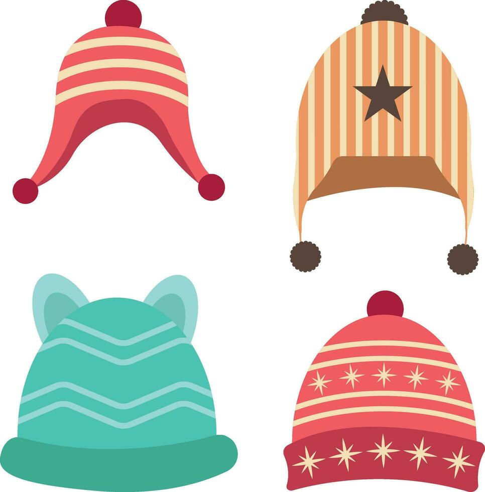 Winter Hat icon set. Flat set of winter headwear vector icons for web design. Vector illustration.