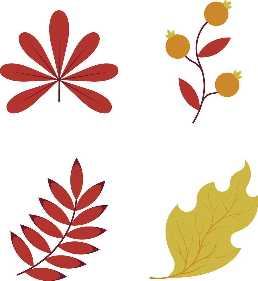 otoño hojas colocar, aislado en blanco antecedentes. sencillo dibujos animados plano estilo, vector ilustración.