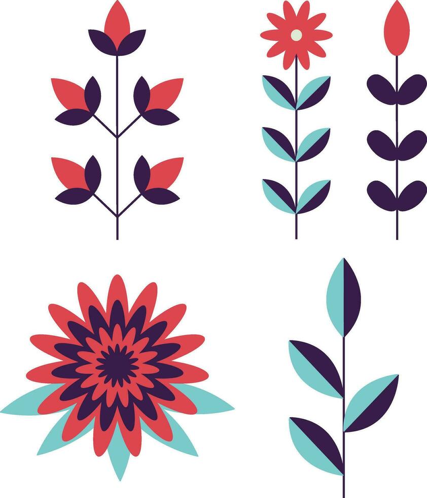 Geometric Flower. Exotic jungle leaves, flowers and plants. Abstract contemporary modern trendy vector illustration. Perfect for posters, instagram posts, stickers.