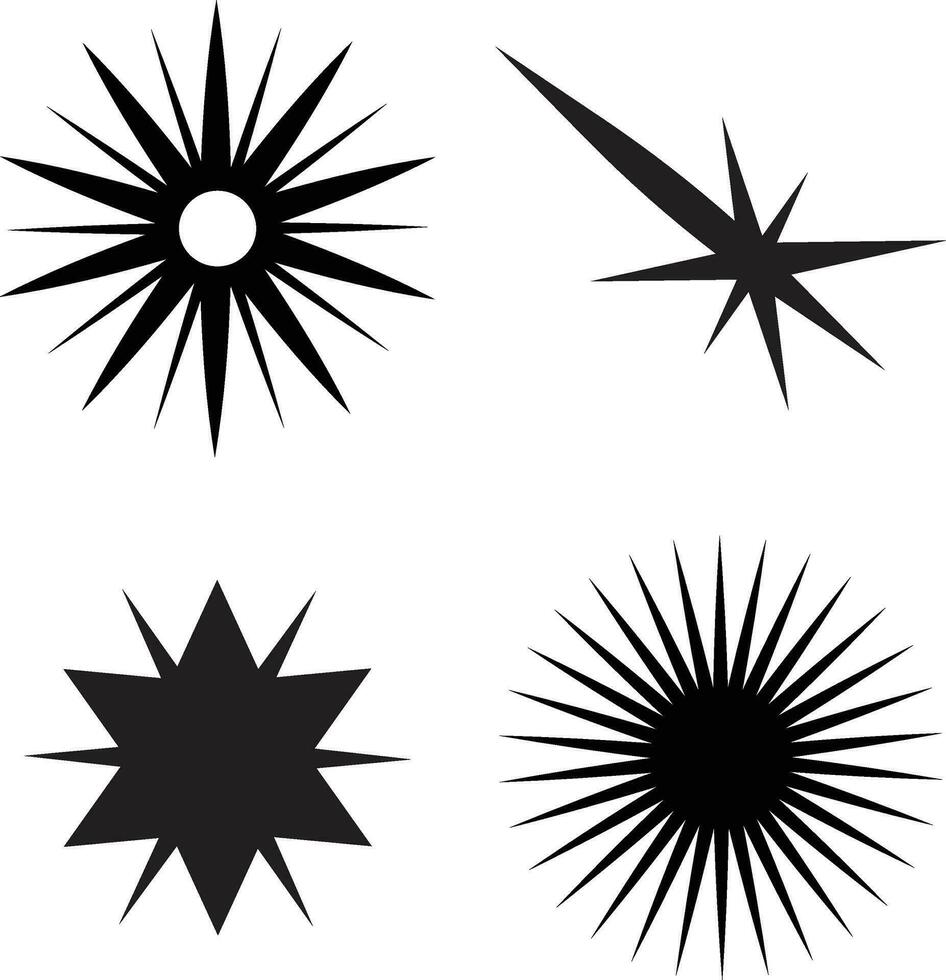 Star Shape. Original vector star sparkling icon set. Bright fireworks, twinkling decorations. Shining stars light effects and bursts collection. Vector illustration.