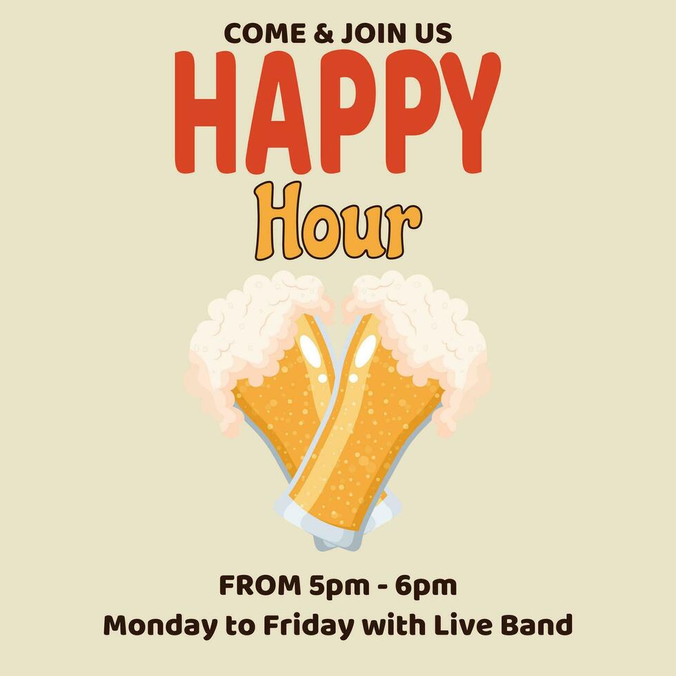 Happy Hour Beer Poster Bector illustration vector