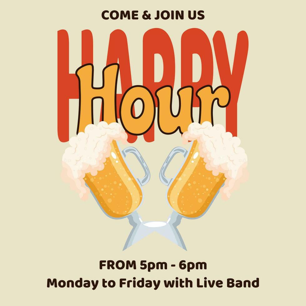 Happy Hour Beer Poster Bector illustration vector