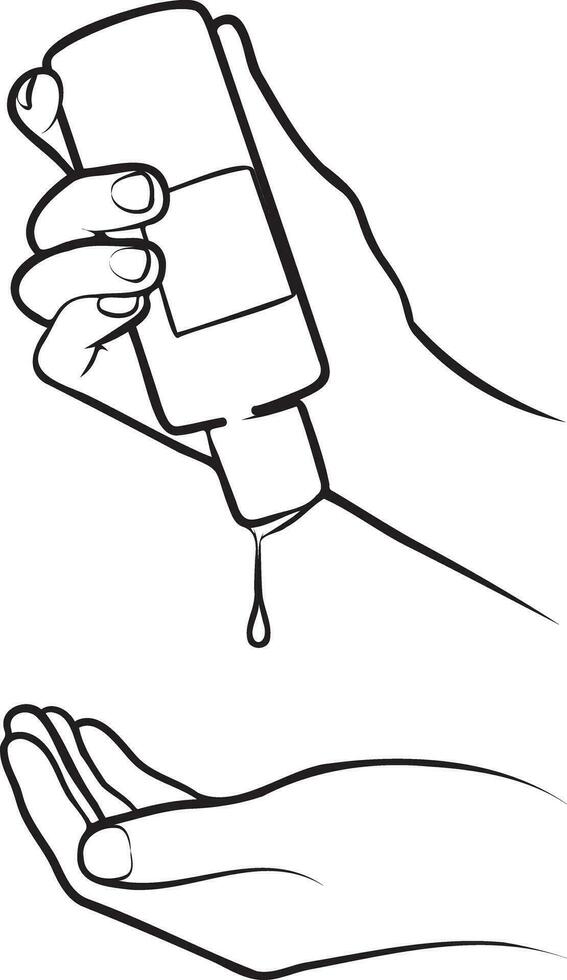 Woman Put on Lotion Line Drawing. vector