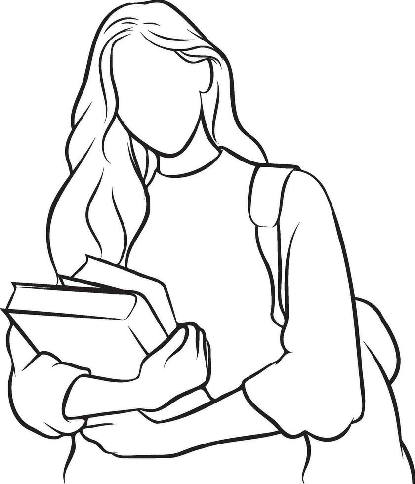 College Student Line Drawing. vector
