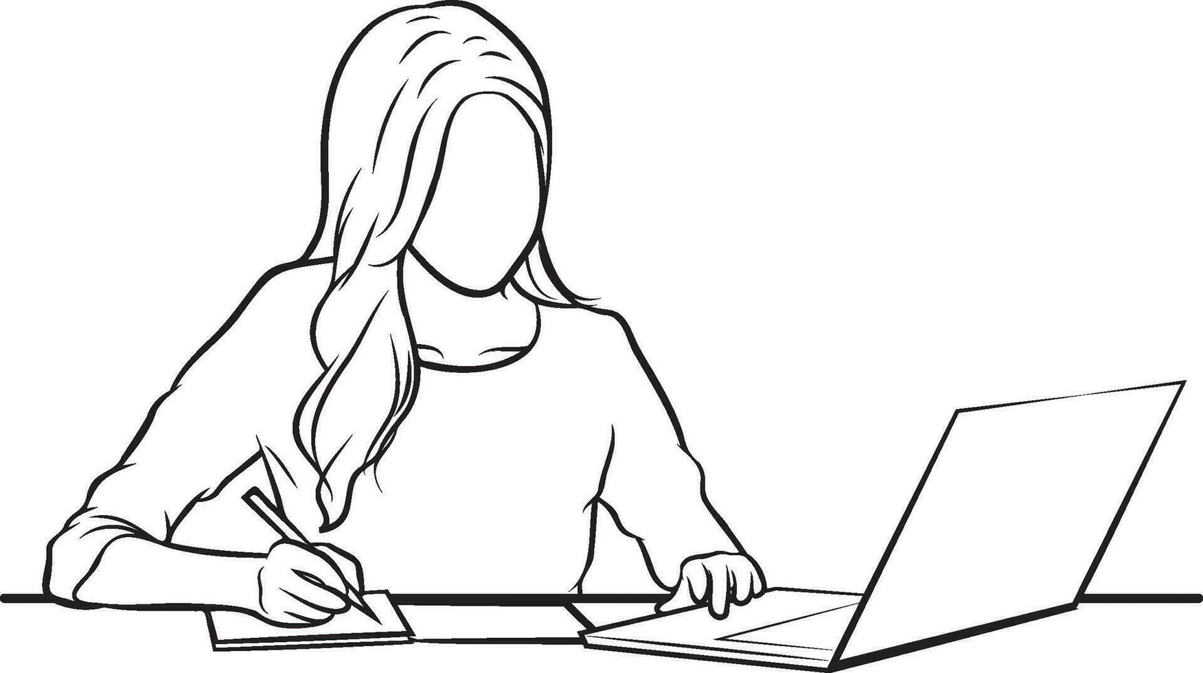 College Student Line Drawing. vector