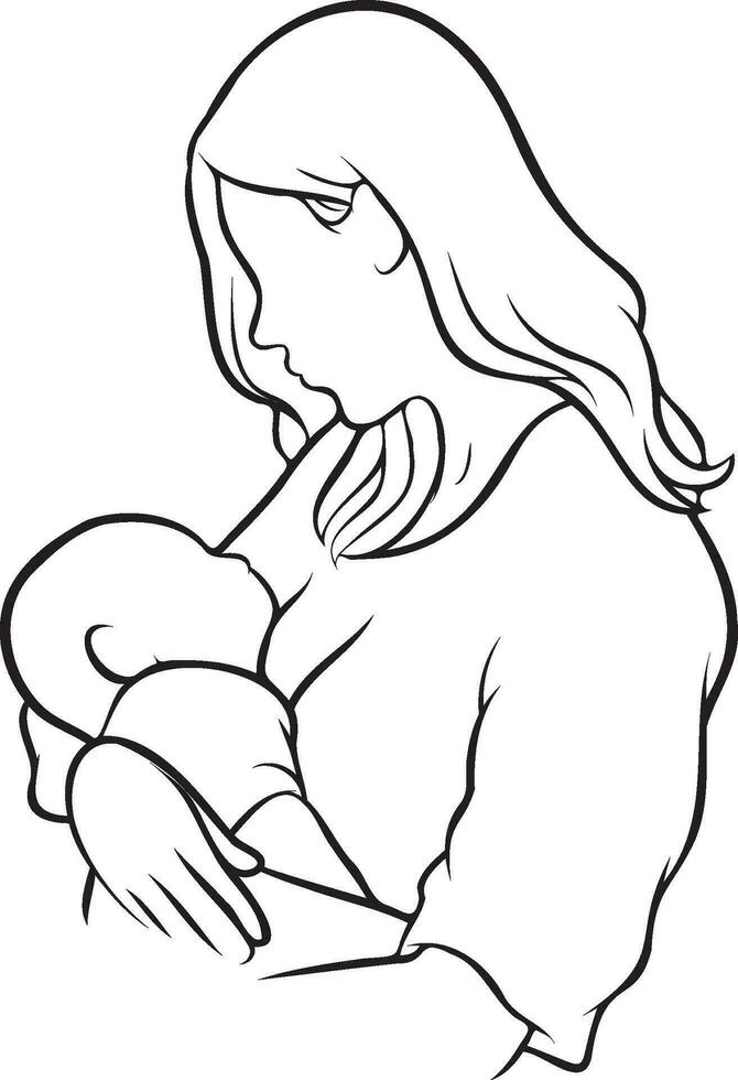 Mother and Kid Line Drawing. vector