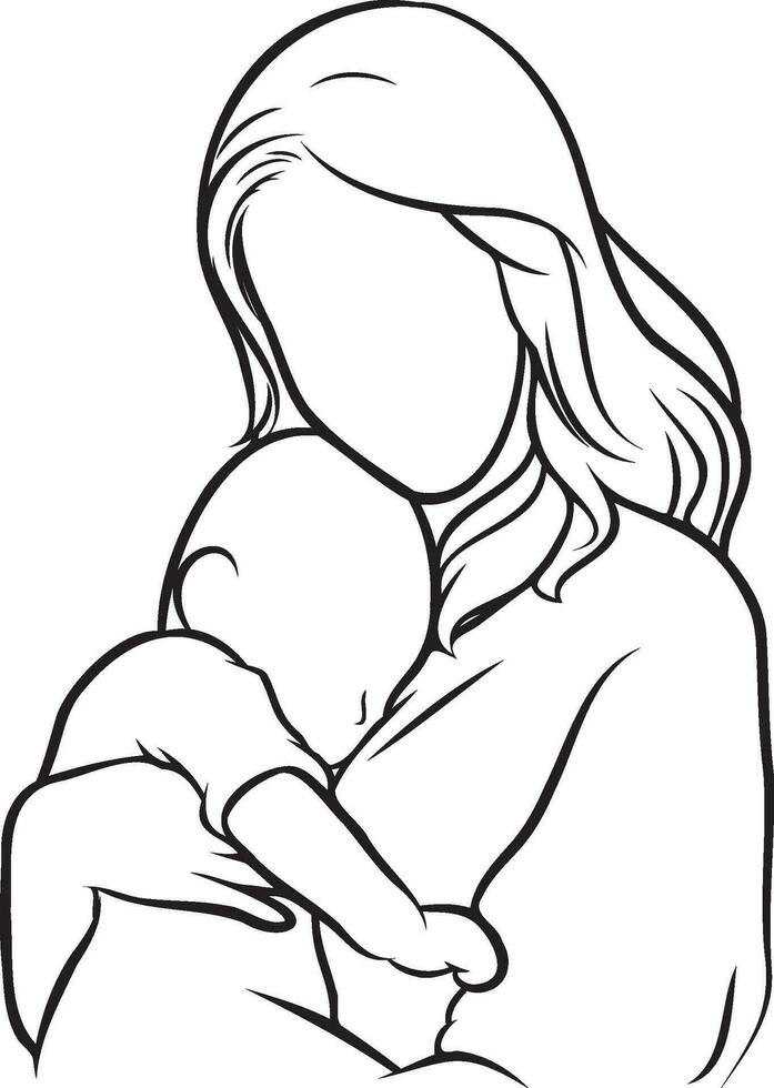 Mother and Kid Line Drawing. vector