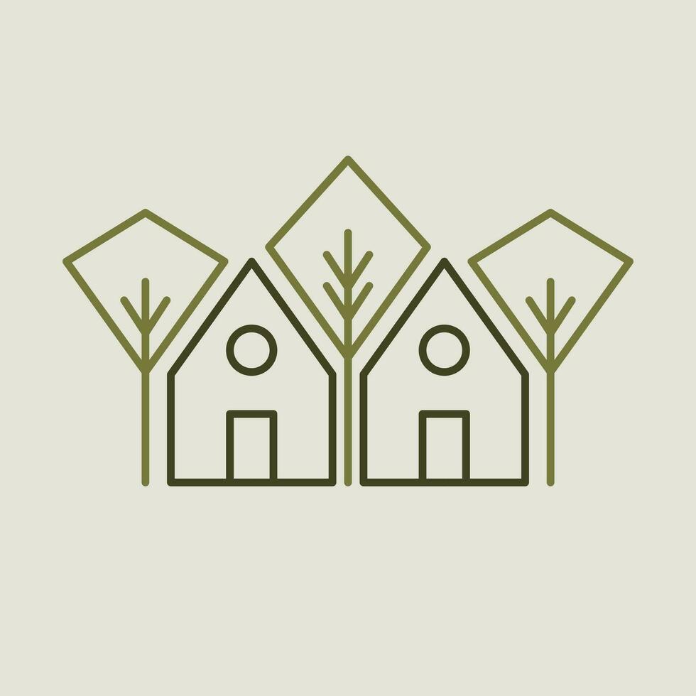 Houses and trees vector icon design. Real estate minimalistic logo design.