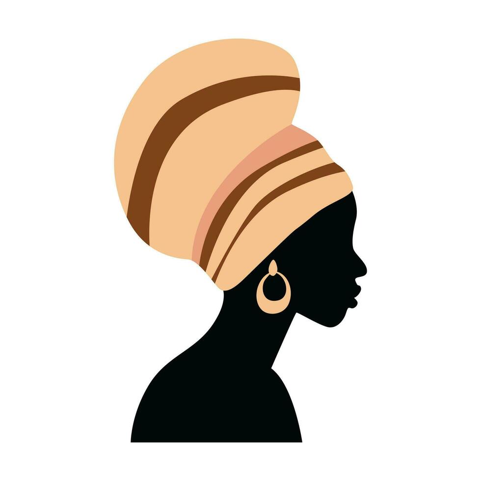 African woman with turban bohemian vector design. Flat vector icon illustration.