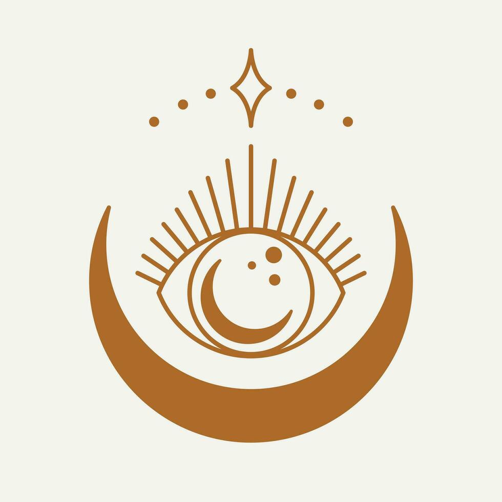 Bohemian icon design. Eye and crescent moon vector logo design.