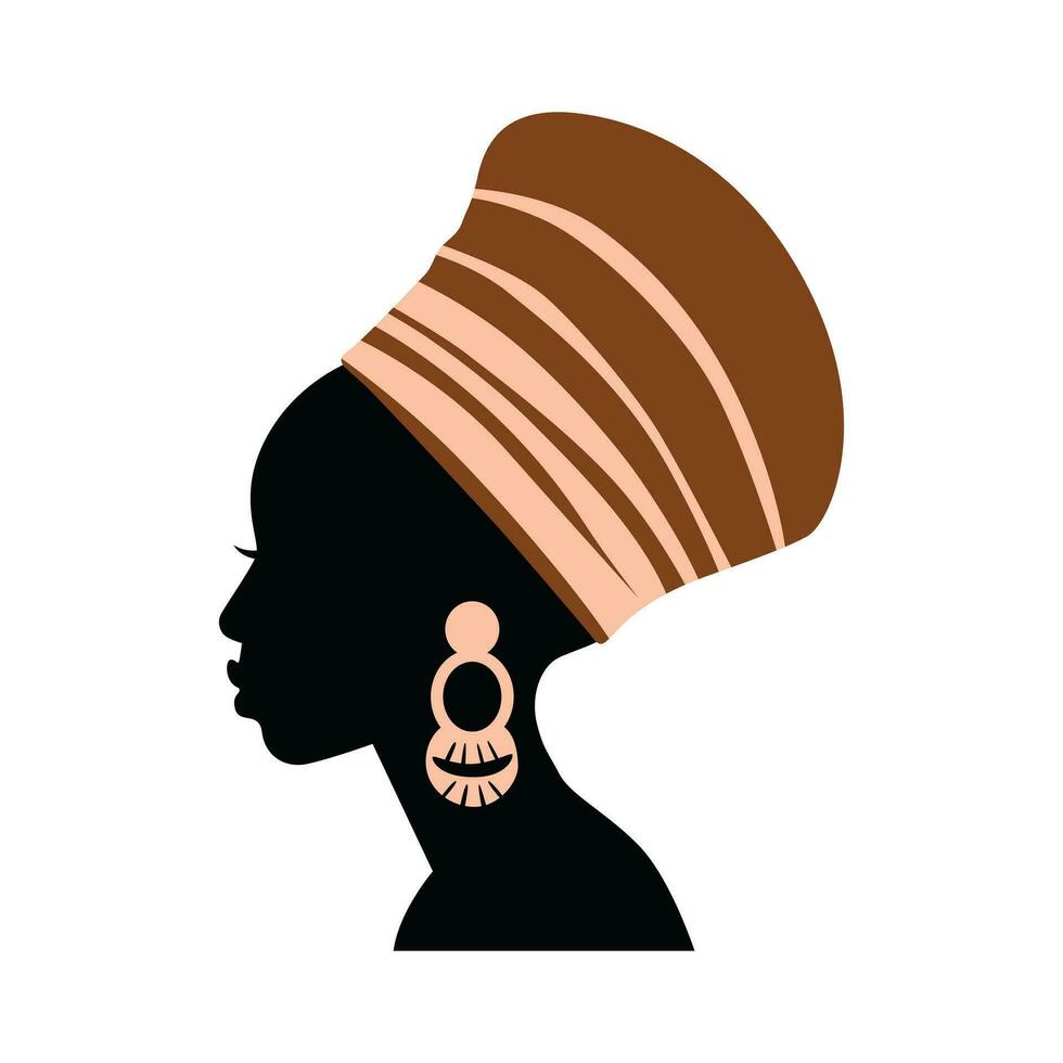 African woman with turban bohemian vector design. Flat vector icon illustration.