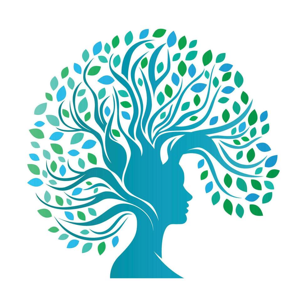 cabeza y árbol vector icono diseño. crecimiento y bienestar logo diseño.