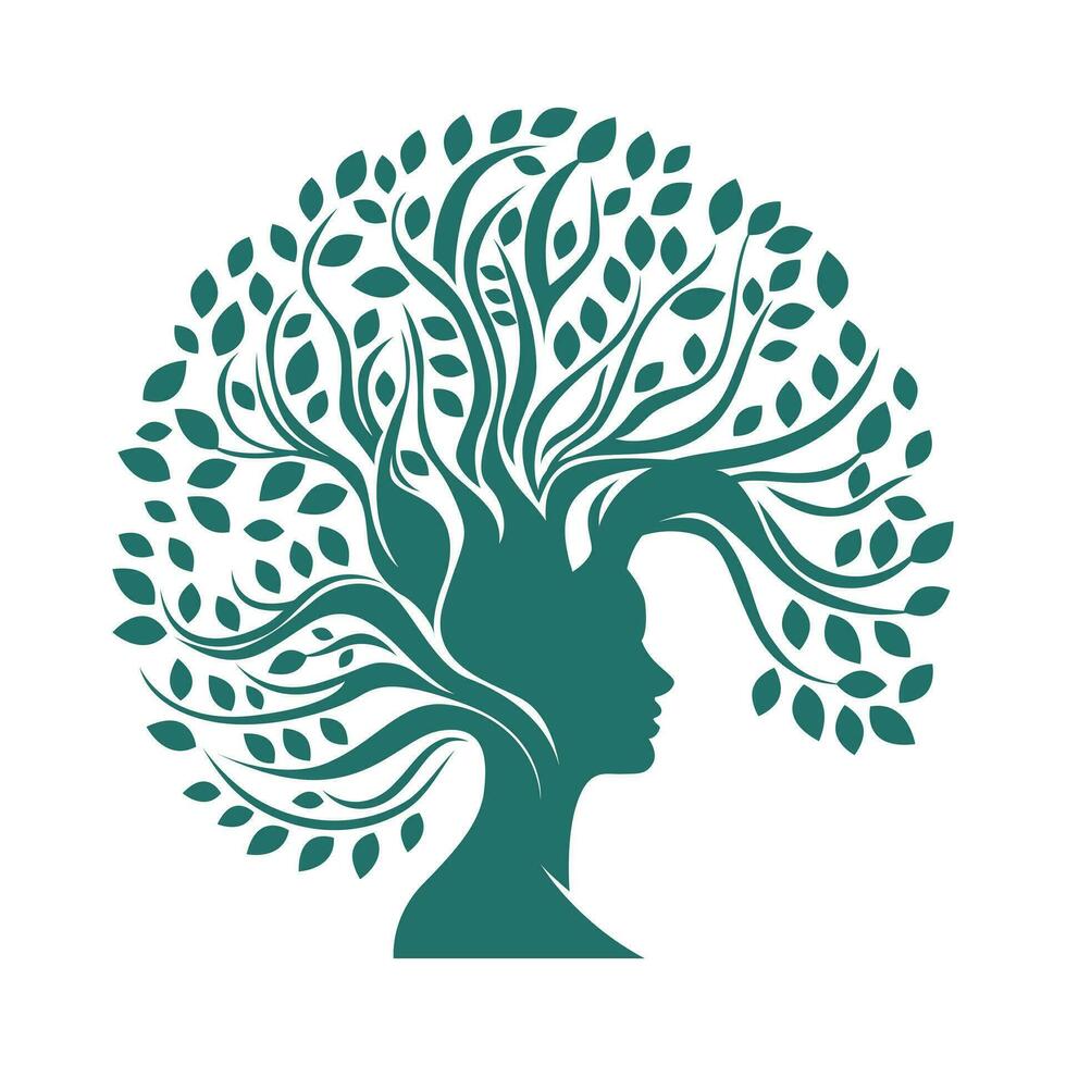 Head and tree vector icon design. Growth and wellbeing logo design.