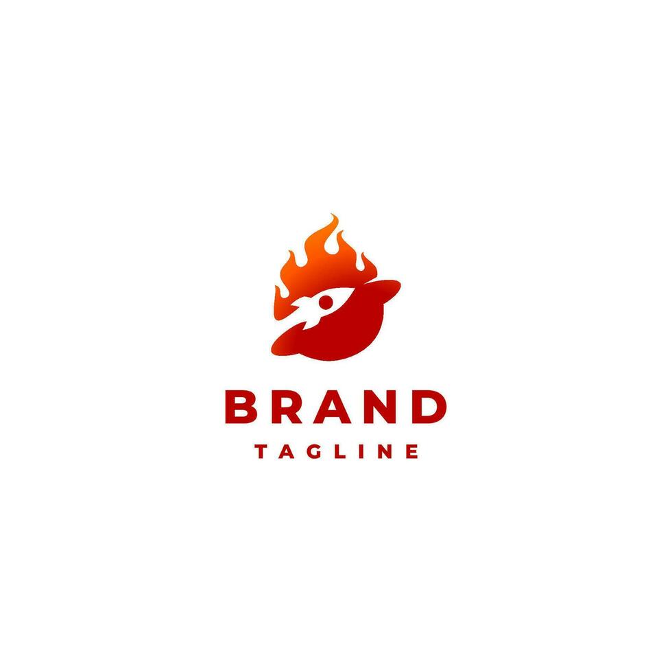 Rocket Round The Fire Ball Logo Design. Illustration of Rocket Rotating Around Fireball Logo Design. vector