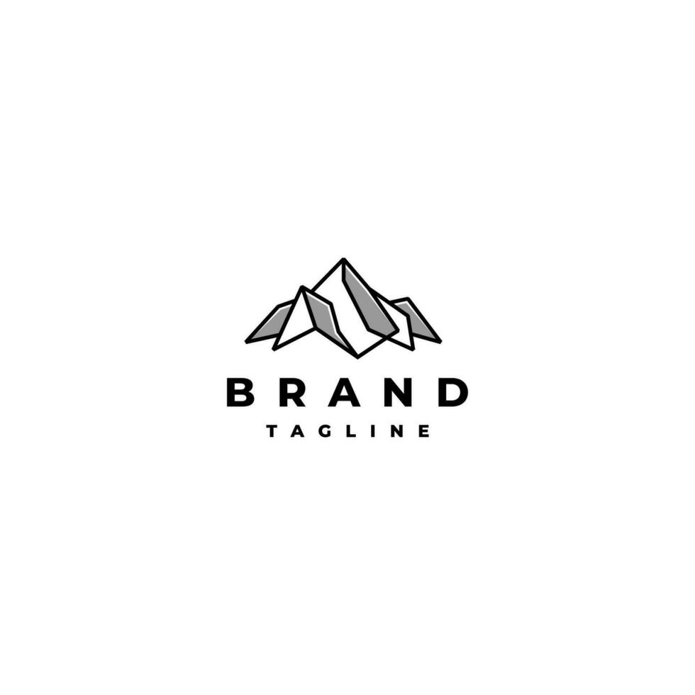 Abstract Mountains Outline Logo Design. Simple Mountain Line With Gray Shadow Logo Design. vector