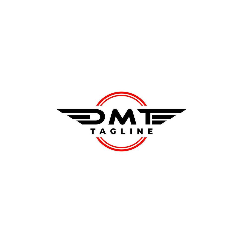 inicial letra dmt con ala acento logo diseño. deporte automotor inicial huruf dmt logo diseño. vector