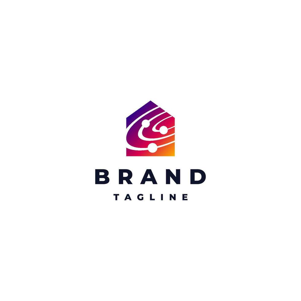 House Icon with Galaxy Pattern Logo Design. Colorful Illustration Of The Planets And Their Paths In The House Icon. vector