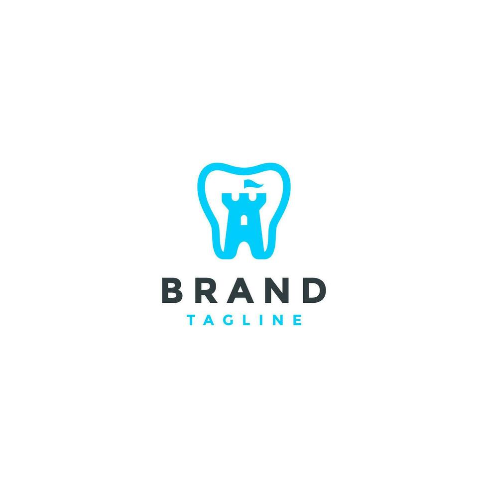 Castle Inside Dental Icon Logo Design. Playful Dentist Logo Design With A Teeth Icon In It Is A Castle Silhouette. vector