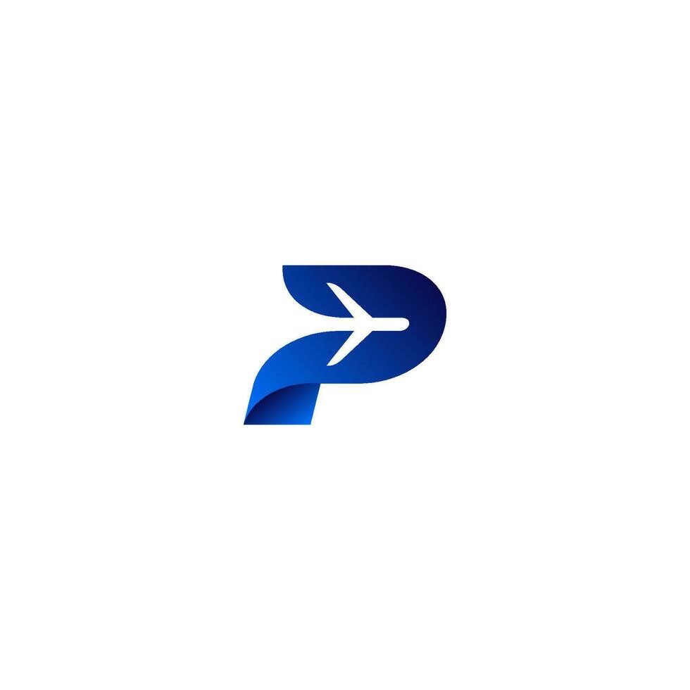 Airplane silhouette inside letter P Logo Design. Initial letter P with an airplane icon in it. vector