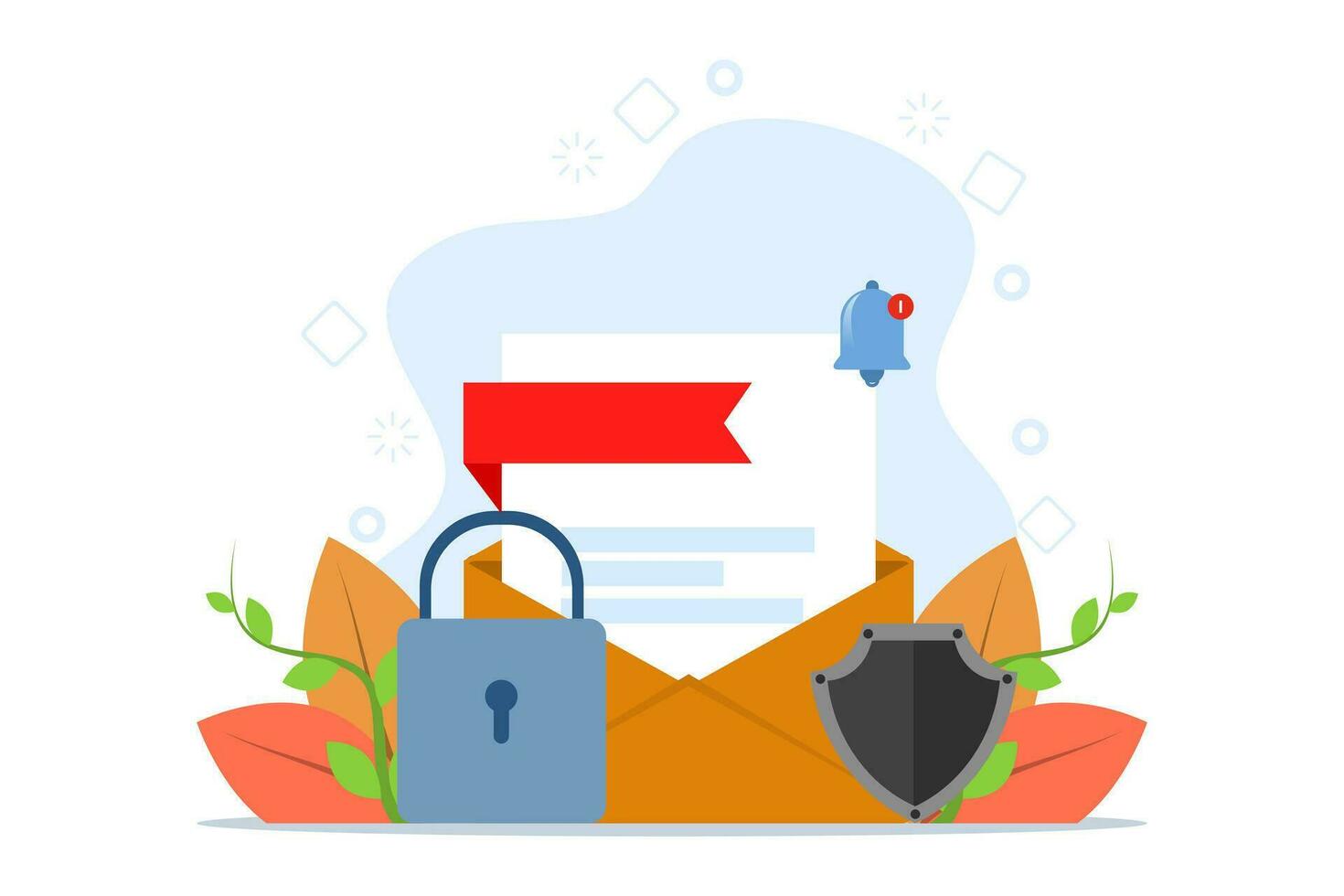 Data protection concept. e-mail is protected by a padlock, key and shield. Insurance, from business risk. can be used for landing page, ui, web, mobile app, poster, banner. Vector illustration.