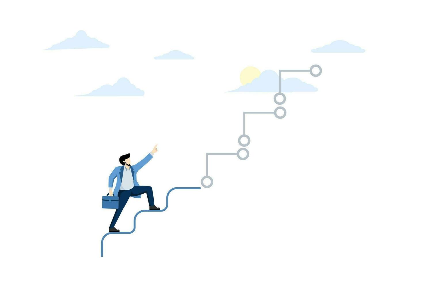 Digital transformation concept, company uses technology and innovation to optimize workflow and change the future, entrepreneur company leader climbs analog ladder to transform into digital step. vector
