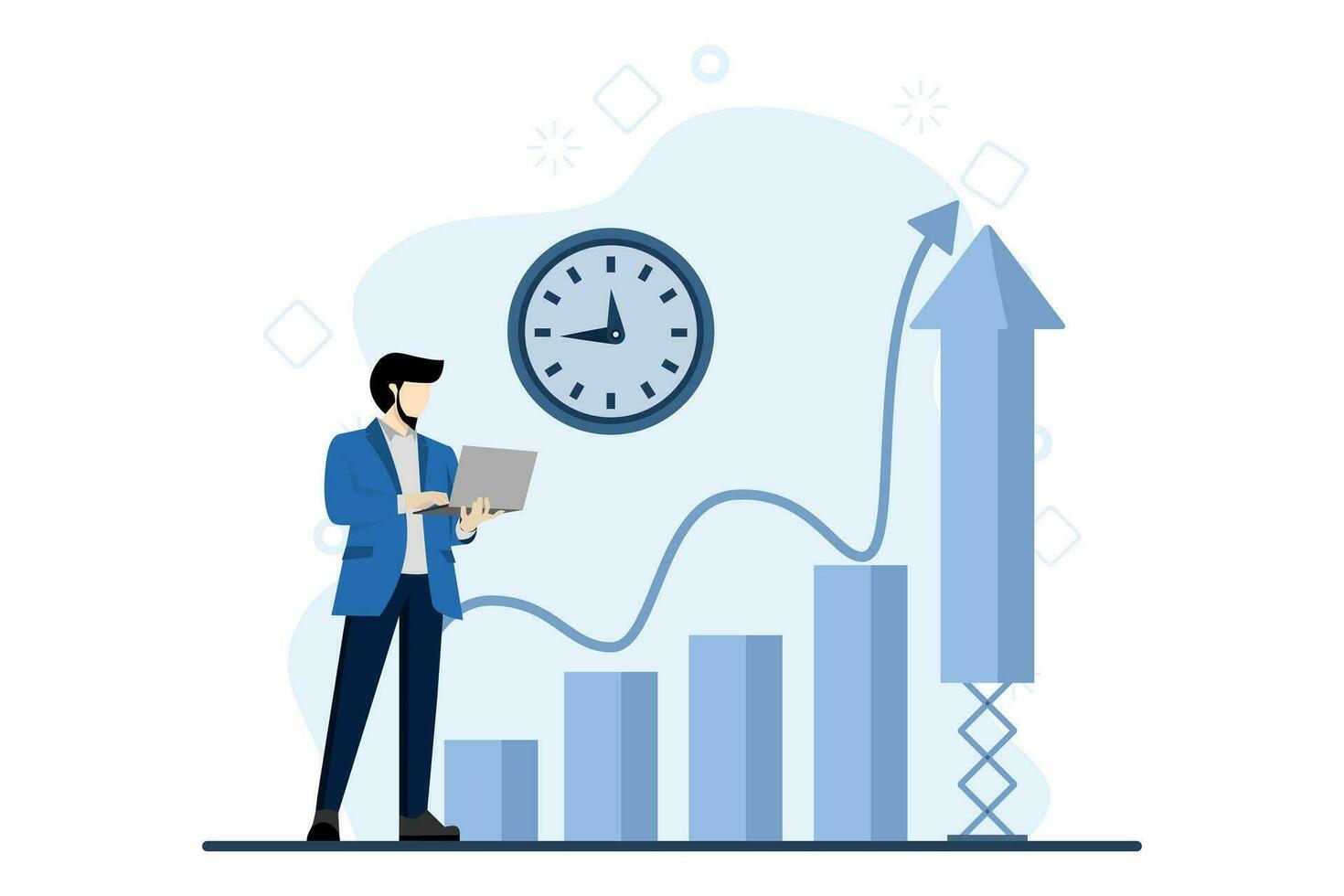 concept of productivity, self-management and time with small people. abstract vector illustration of employee performance and self-regulation. men use their time to supplement their income.