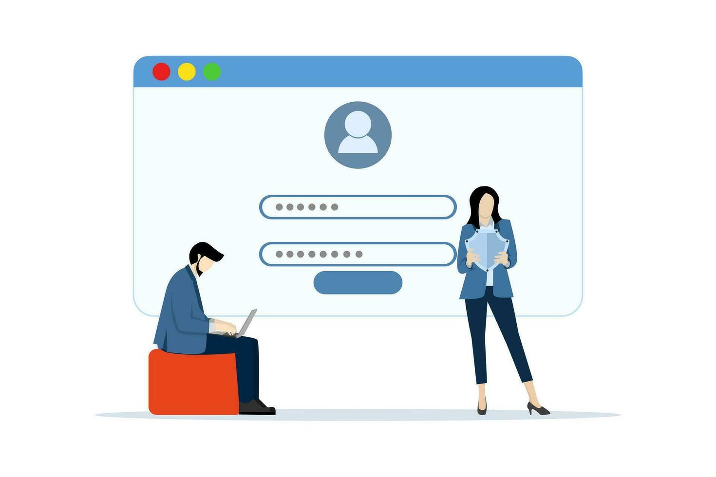 registro o Registrarse usuario interfaz. personas utilizar seguro inicios de sesión y contraseñas, autorización de cuenta datos. caracteres utilizar personal datos seguridad. en línea registro formas móvil tecnología. vector