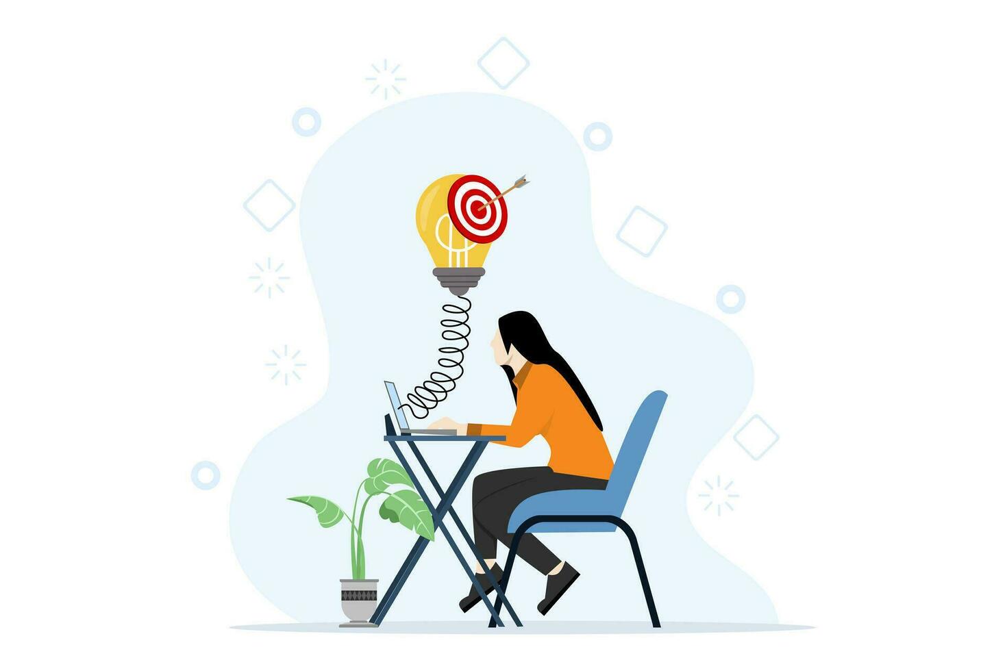 Success Idea Research. Find new ideas or inspiration with technological innovation. Vision to find new solutions. Idea light bulb popping out of monitor, flat vector illustration.