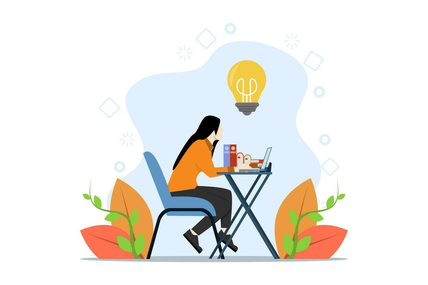 Successful study concept, online lessons, modern education. girl sitting on chair and studying online with laptop. Online learning. Vector illustration in flat design on white background.