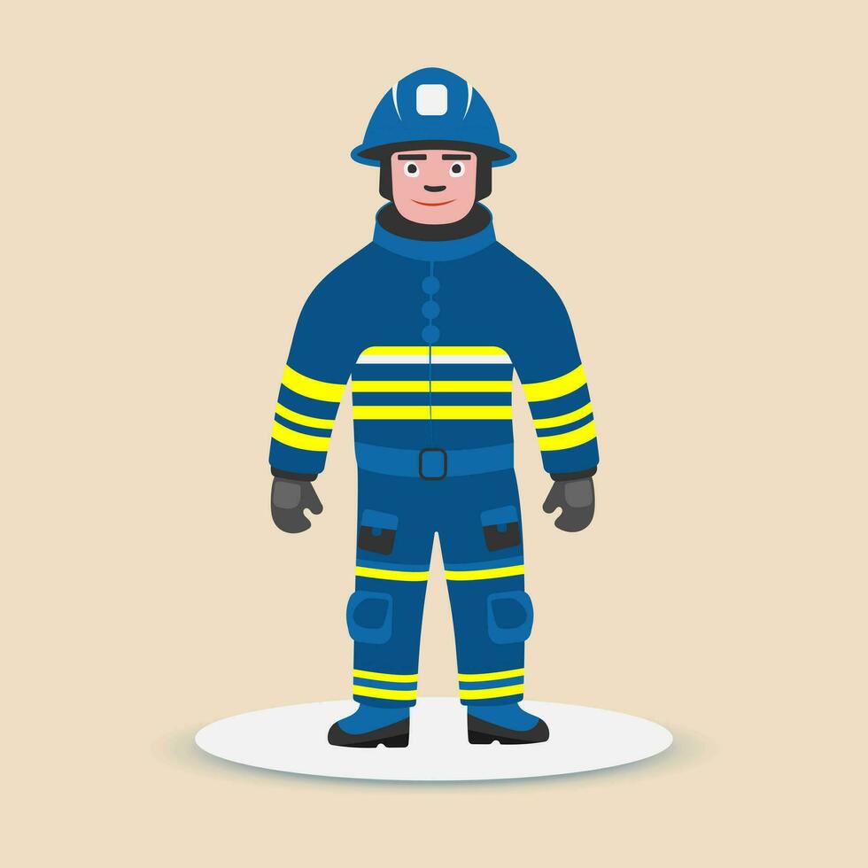 A brave firefighter dons protective turnout gear, ready to face danger.Vector Illustration.Flat design. vector