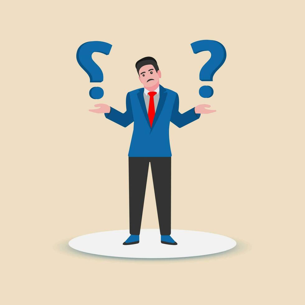 A young business confused and uncertain with doubt standing with big question mark.Vector Illustration.Flat design. vector