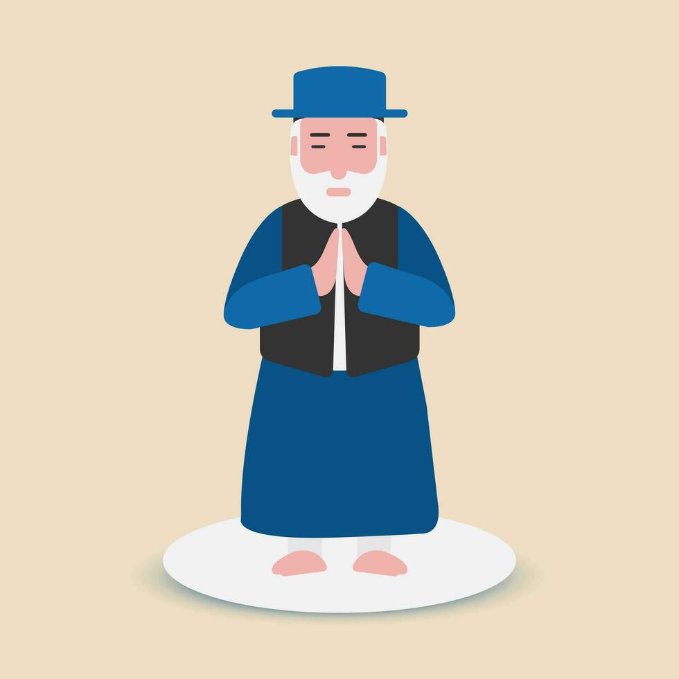 Jews or Jewish people are wearing traditional dress.Also called them Yehudi. Jew, any person whose religion is Judaism.Initially called them Hebrews, were known as Israelis. vector