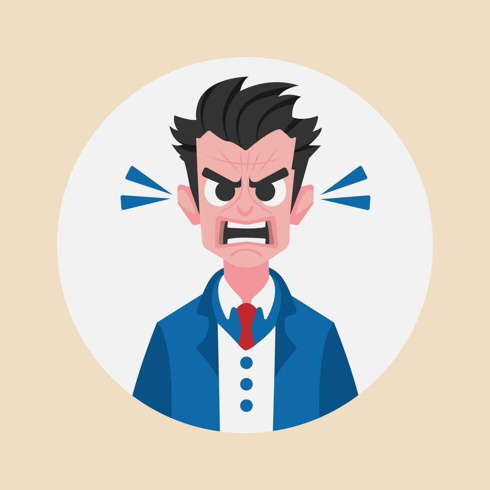 An angry business man scowled, his eyebrows furrowing together and his lips twisting into a deep frown.Vector Illustration.Flat design. vector