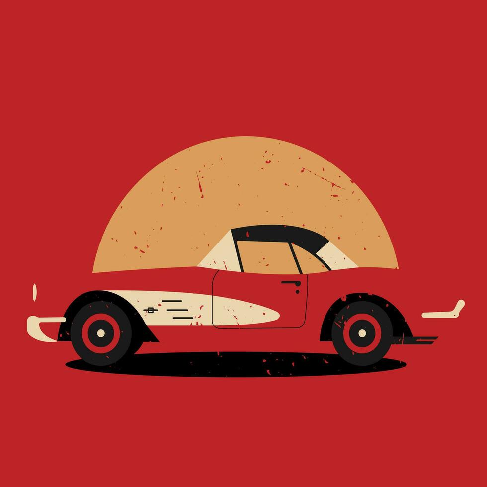 Retro car. Old car in vintage style. Red colors. Vector illustration.