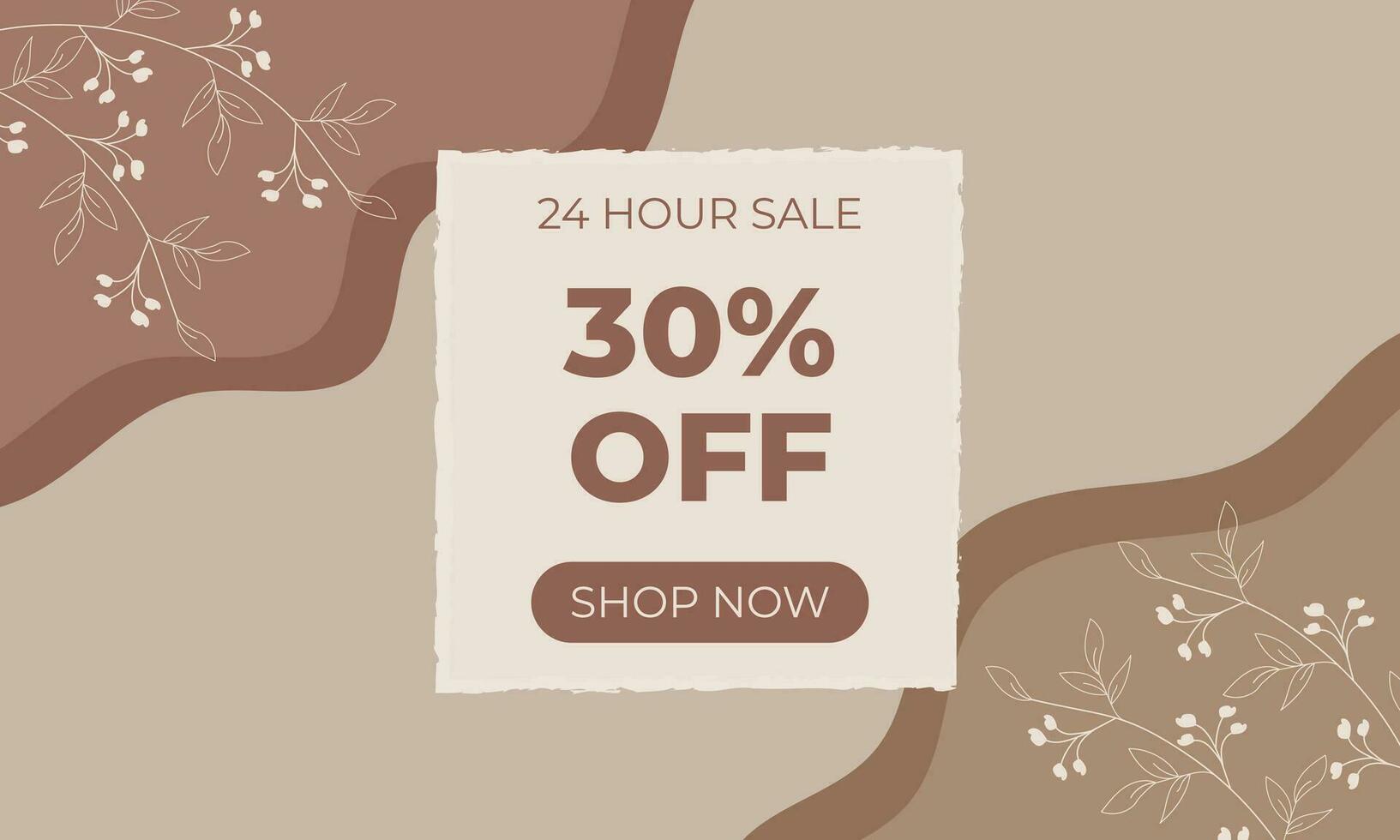 Aesthetic and boho banner. Abstract modern background with brown colors and white flowers .Background with space for text. Floral banner template. vector