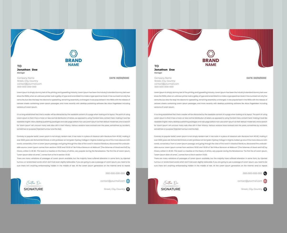 Clean and professional corporate company business letterhead template design with color variation bundle vector