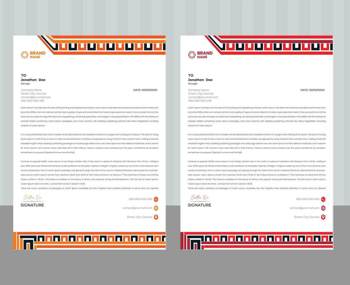 Clean and professional corporate company business letterhead template design with color variation bundle vector