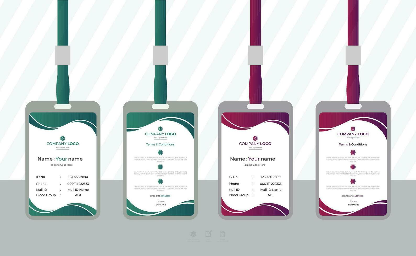 corporate Modern and simple business office id card design bundle. Corporate company employee identity card template with red and green color. vector