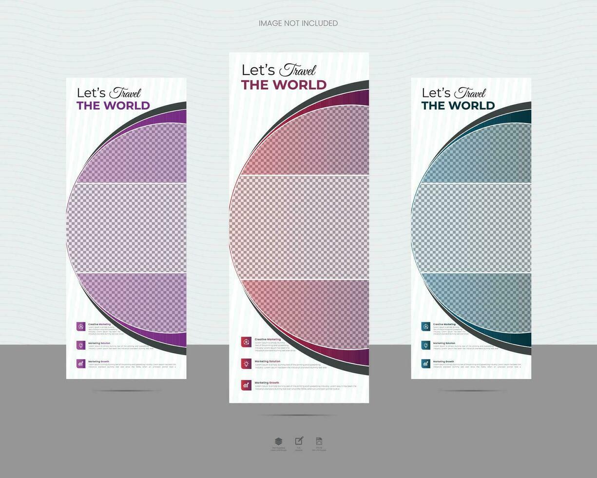 Vector travel and business trip standee roll up banner template premium vector